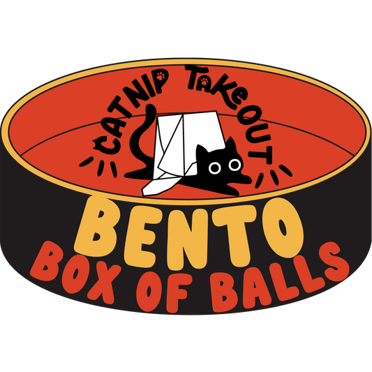 Bento Box of Wool Balls Catnip Toy by CatnipTakeout, featuring 5 soft wool balls and Signature Catnip Spray for hours of fun.