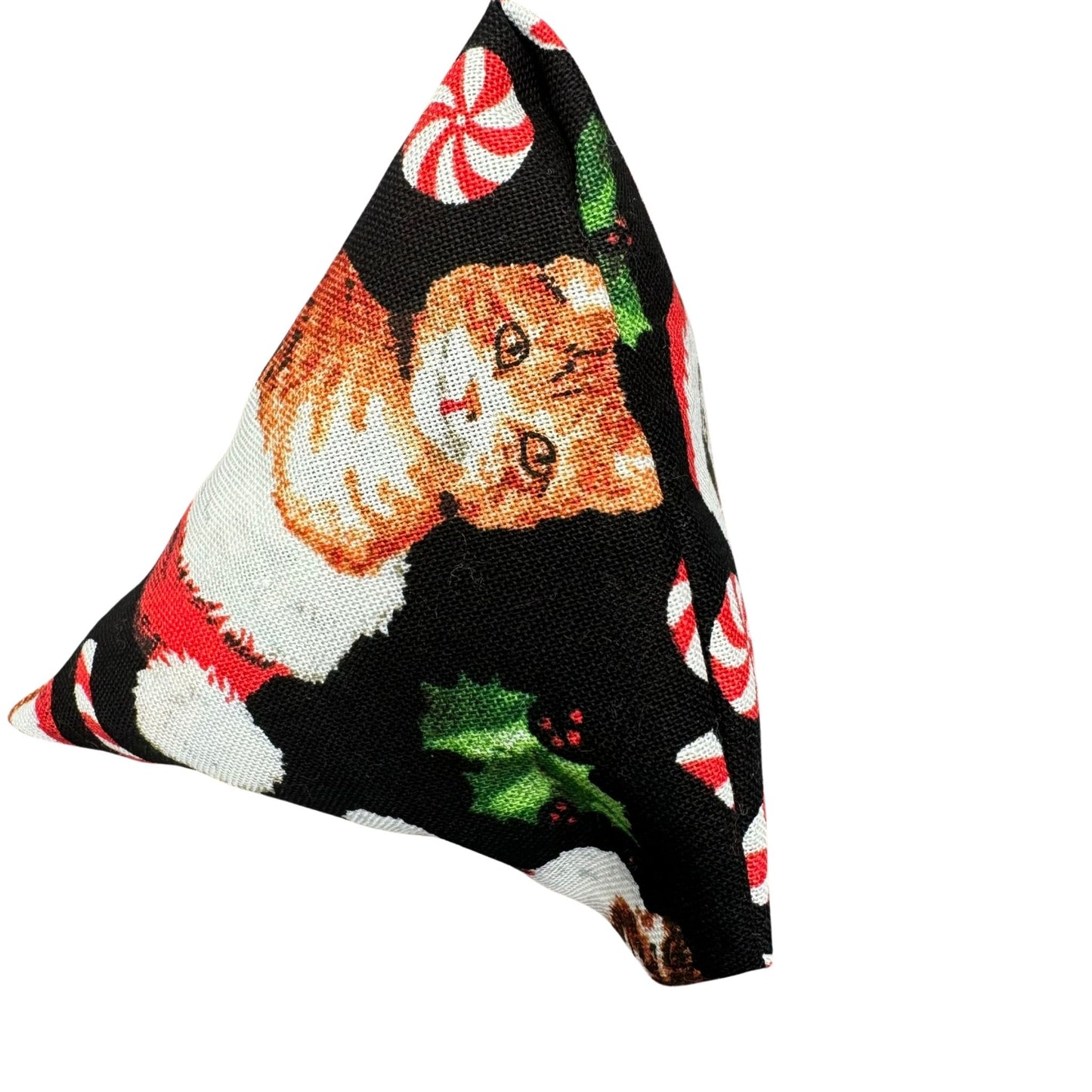 Cats and Candy Canes | Happy Sack Catnip Cat Toy from CatnipTakeout - A toy featuring cats and candy canes on a black background, perfect for festive playtime.