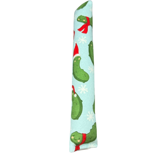 Christmas Pickle Kicker Catnip Cat Toy – festive green pickle toy with Santa hats and scarves, ideal for kicking and interactive play – CatnipTakeout.