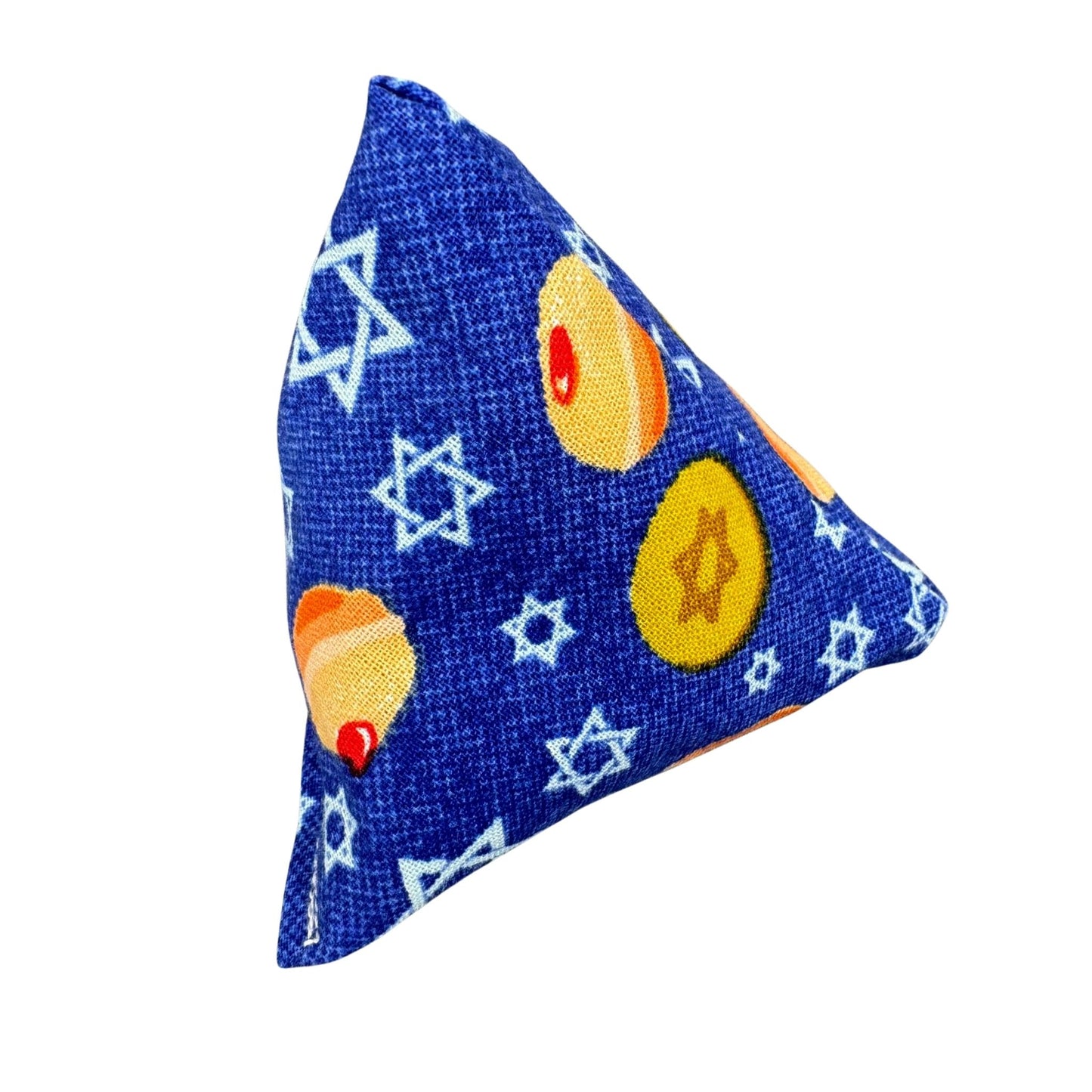 Sufganiyot Treats | Happy Sack Catnip Cat Toy from CatnipTakeout - A toy featuring sufganiyot treats on a soft blue flannel background, perfect for festive playtime. 