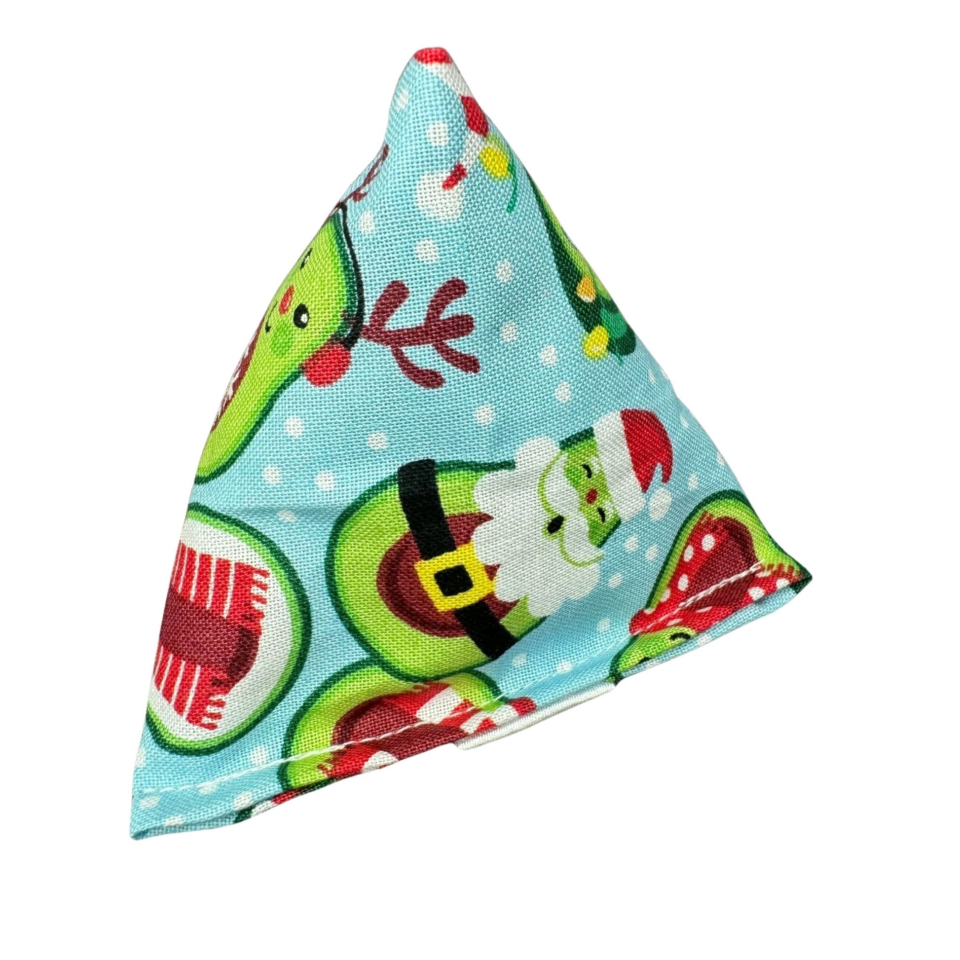 Santa Avocado Happy Sack Catnip Cat Toy – festive toy featuring avocados dressed as Santa, snowmen, and elves – CatnipTakeout.