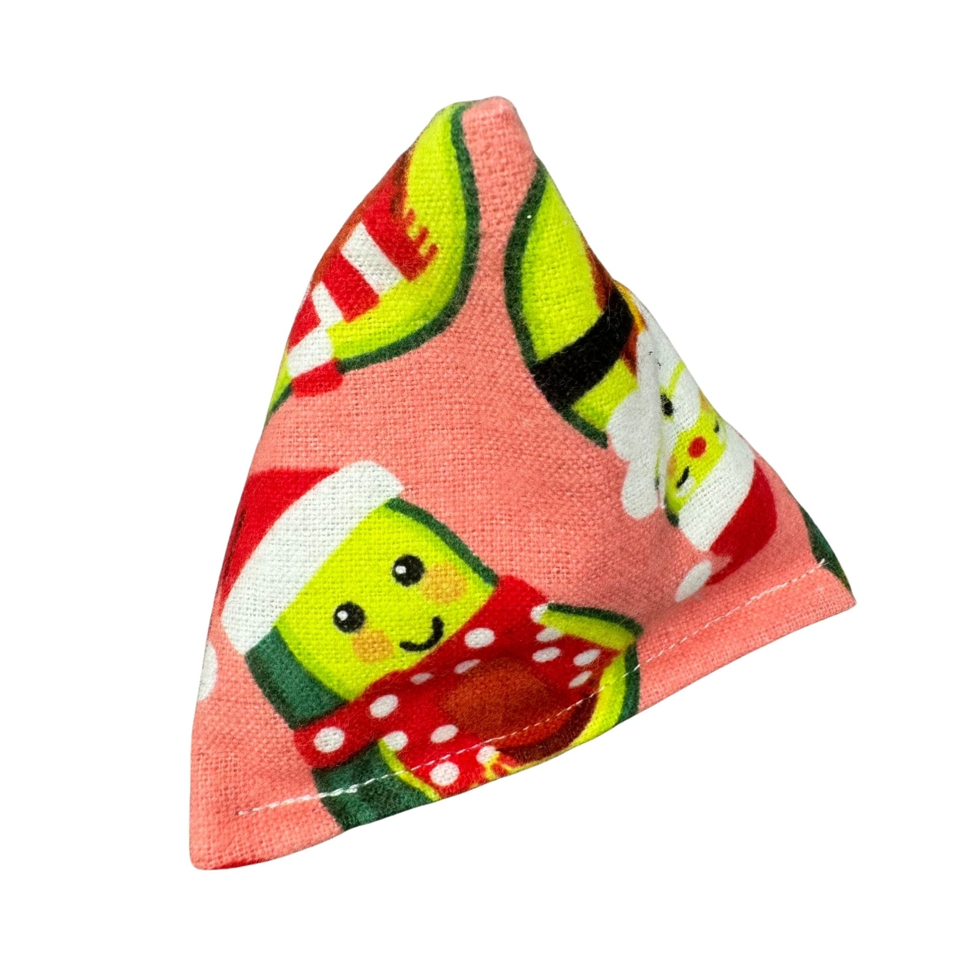 Christmas Avocado | Happy Sack Catnip Cat Toy from CatnipTakeout - A toy featuring whimsical avocados on bright coral, perfect for festive playtime. 