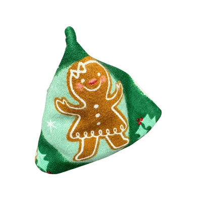 Gingerbread Girls and Boys | Happy Sack Catnip Cat Toy from CatnipTakeout - A toy featuring gingerbread girls and boys on green flannel, perfect for festive playtime.