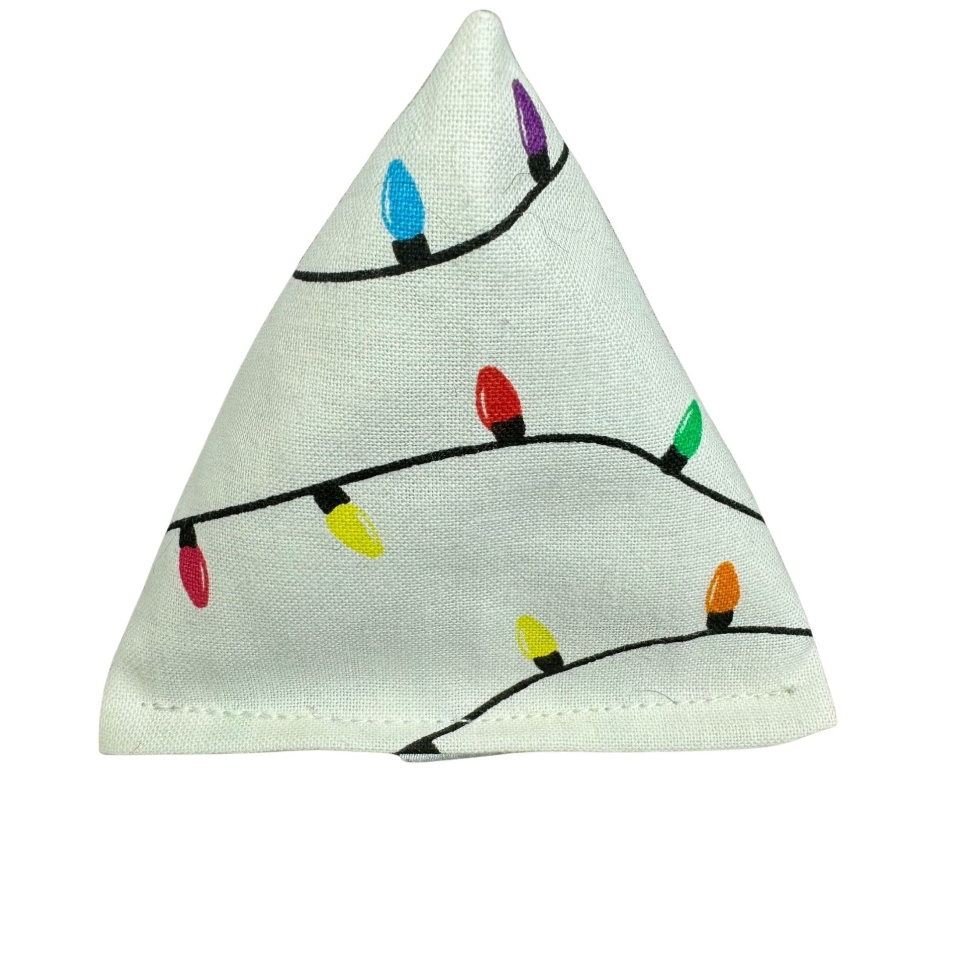 Christmas Lights on White | Happy Sack Catnip Cat Toy from CatnipTakeout - A toy featuring colorful Christmas light strings on a white flannel background, perfect for festive playtime.