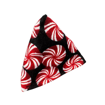 Starlight Mint | Happy Sack Catnip Cat Toy from CatnipTakeout - A toy featuring traditional starlight mint peppermint candy on black flannel, perfect for festive playtime.