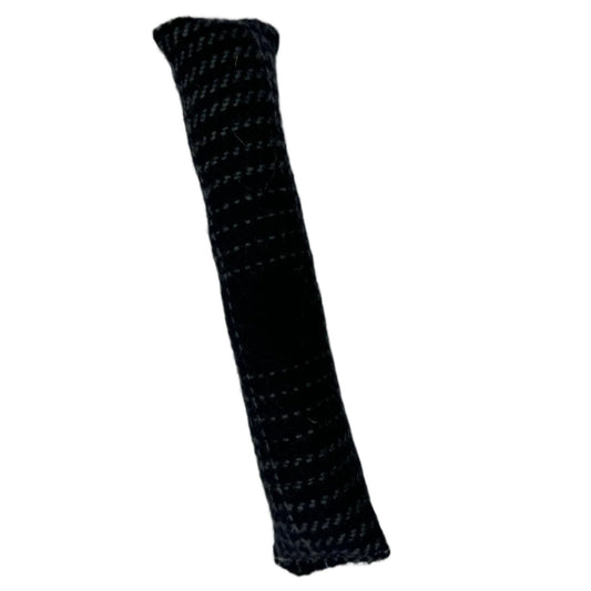 Black & blue plaid wool kicker Catnip Cat Toy by CatnipTakeout, eco-friendly, 9 inches long, with or without pet-safe crinkle.