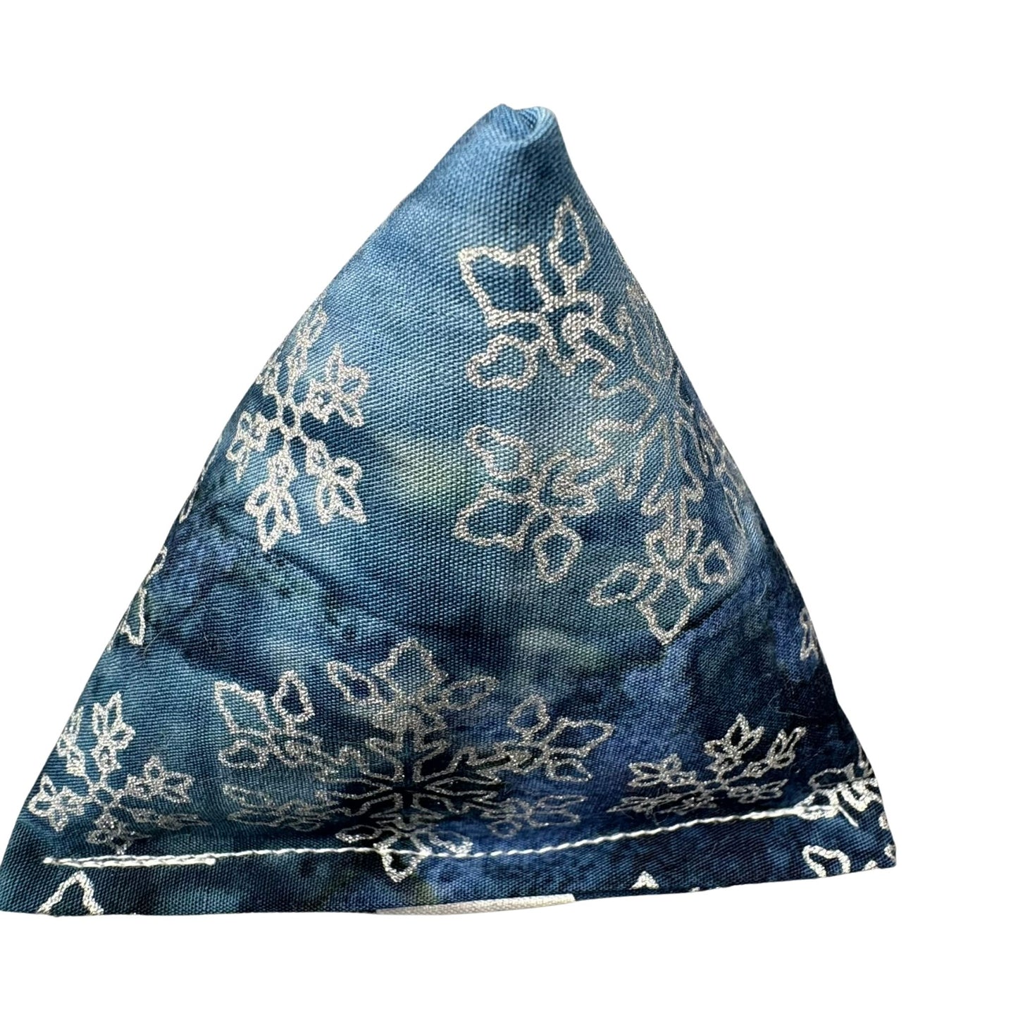 Snowflakes on Dreamy Blue | Happy Sack Catnip Cat Toy from CatnipTakeout - A toy featuring classic white snowflakes on a batik blue background, perfect for festive playtime.