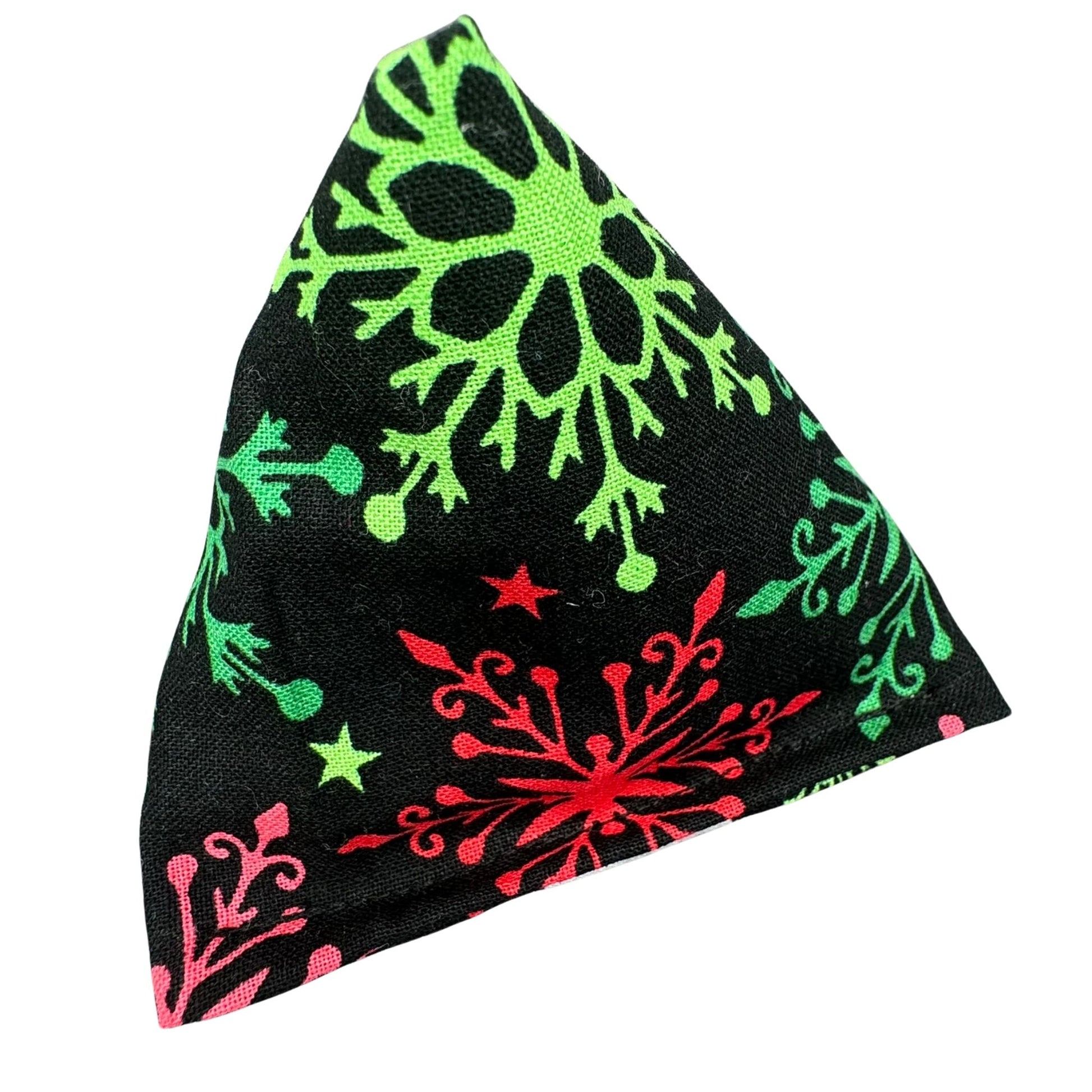 Neon Snowflakes | Happy Sack Catnip Cat Toy from CatnipTakeout - A toy featuring neon snowflakes on a black background, perfect for festive playtime.