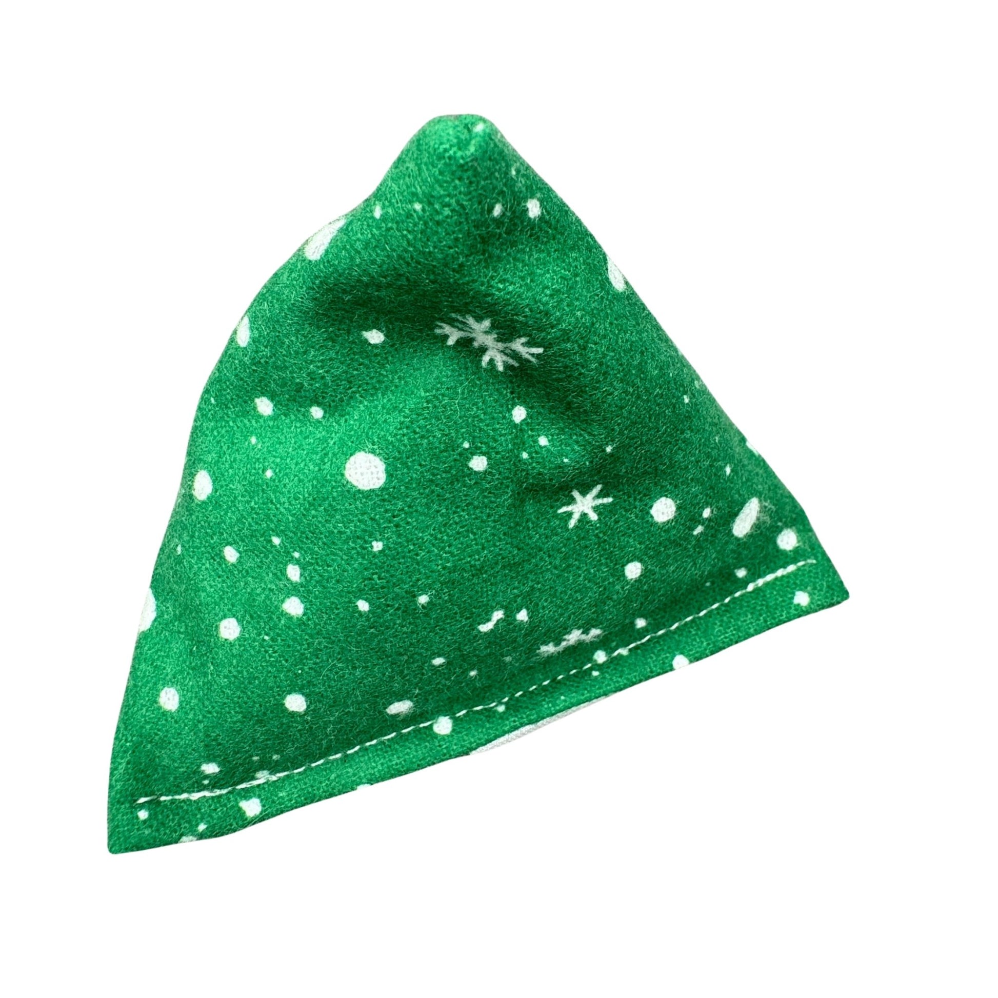 Snowflakes on Green | Happy Sack Catnip Cat Toy from CatnipTakeout - A toy featuring classic white snowflakes on a green flannel background, perfect for festive playtime.