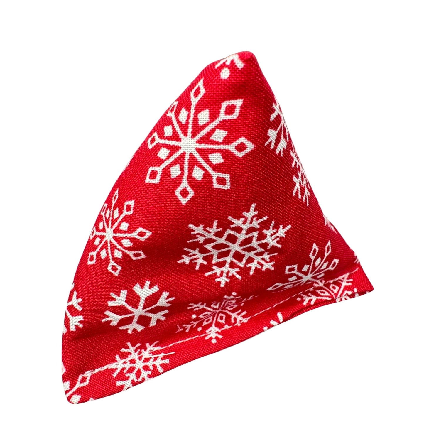 Snowflakes on Red | Happy Sack Catnip Cat Toy from CatnipTakeout - A toy featuring classic white snowflakes on a red background, perfect for festive playtime. 