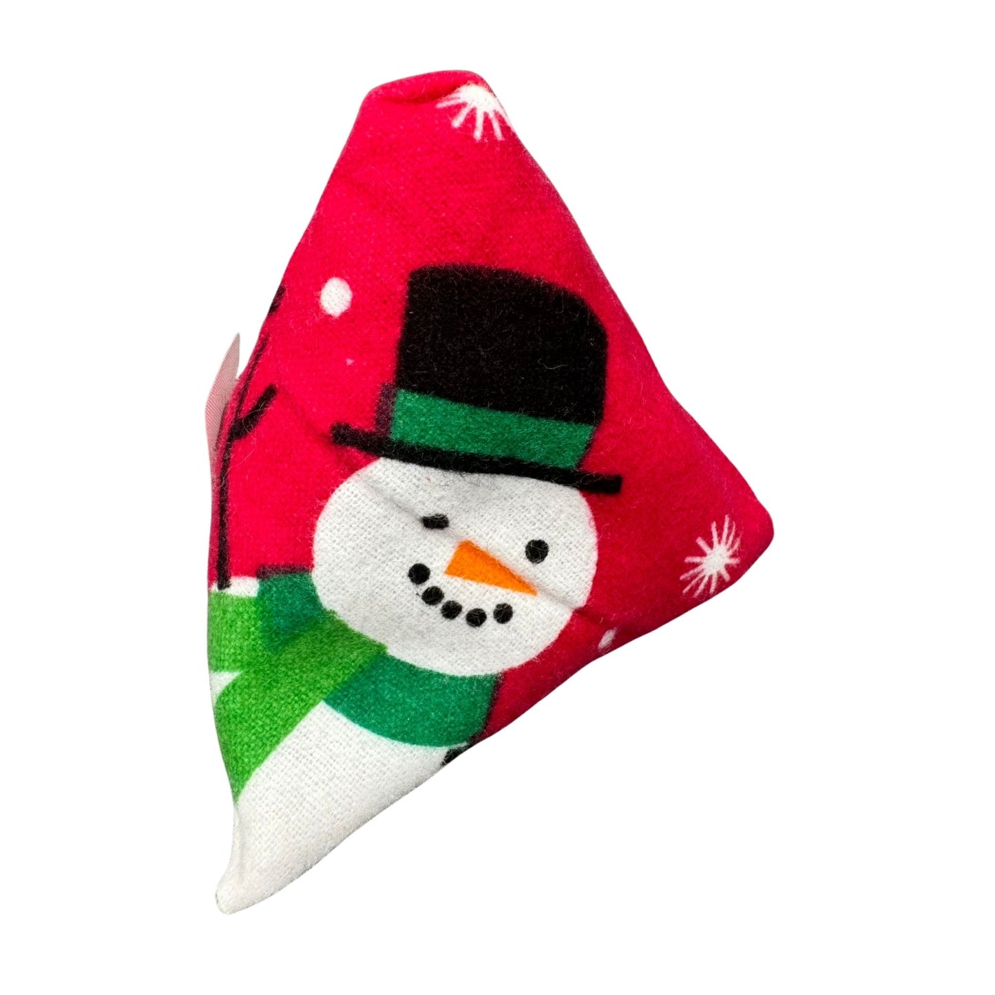 Snowman on Red | Happy Sack Catnip Cat Toy from CatnipTakeout - A toy featuring a snowman on a red flannel background, perfect for festive playtime