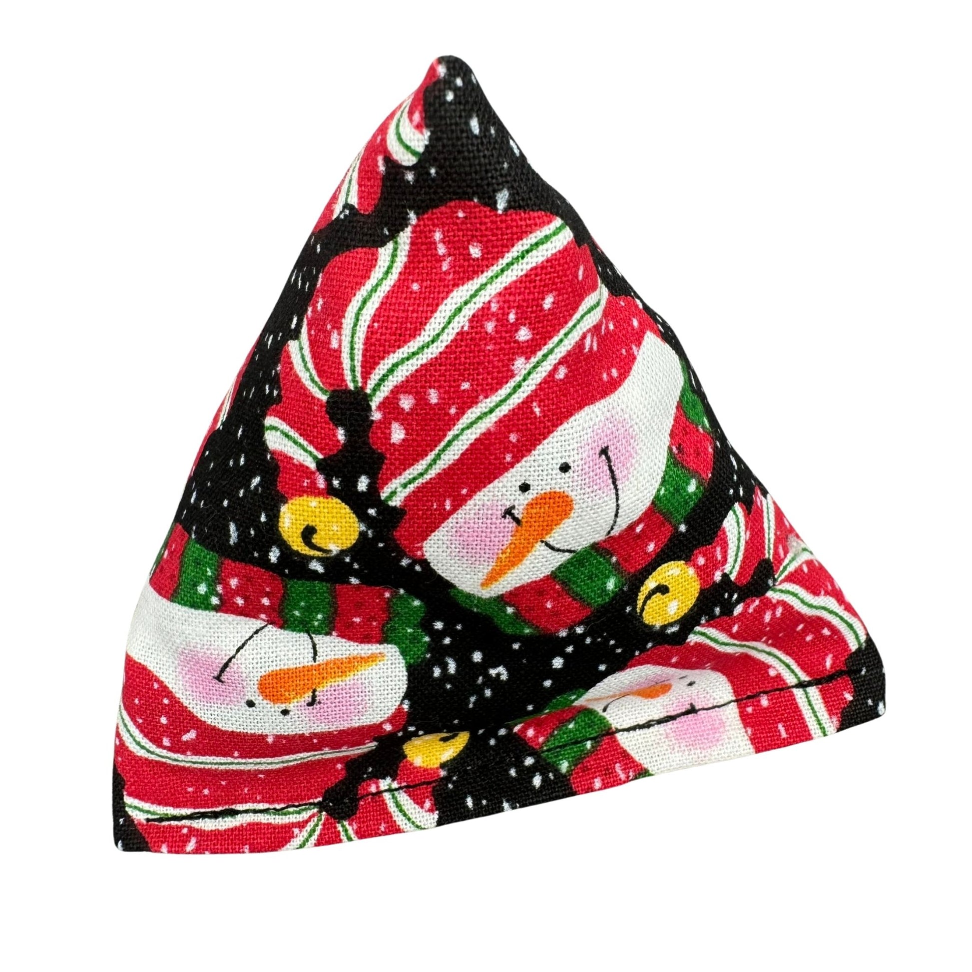 Snowman Face | Happy Sack Catnip Cat Toy from CatnipTakeout - A toy featuring smiling snowmen wearing a jingle bell hat, perfect for festive playtime. 