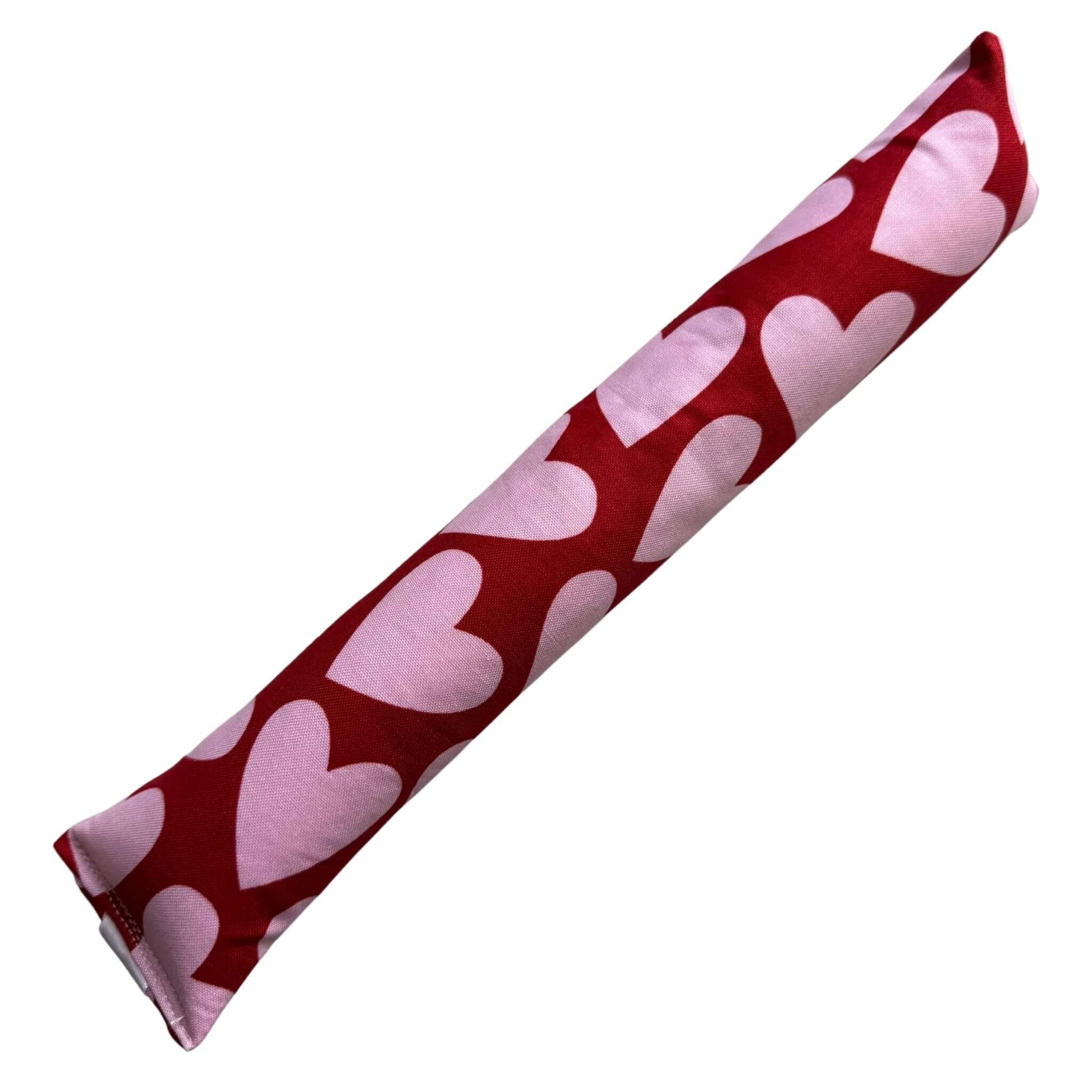 A long heart-print catnip kicker toy, designed for cat bunny kicks and play, featuring a festive Valentine’s theme made by CatnipTakeout.