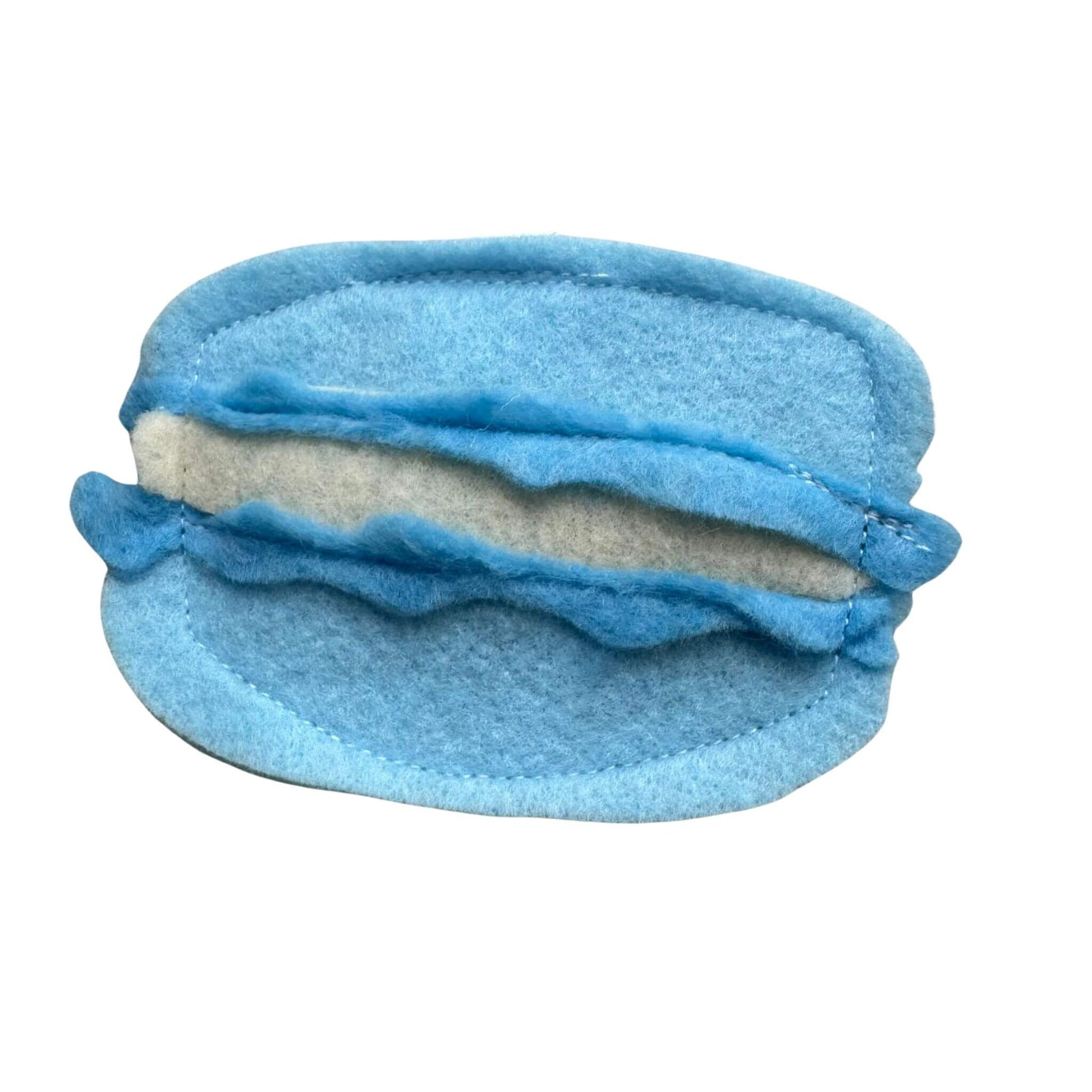 Blue macaron catnip toy filled with catnip, sold separately for playful cats made by CatnipTakeout.