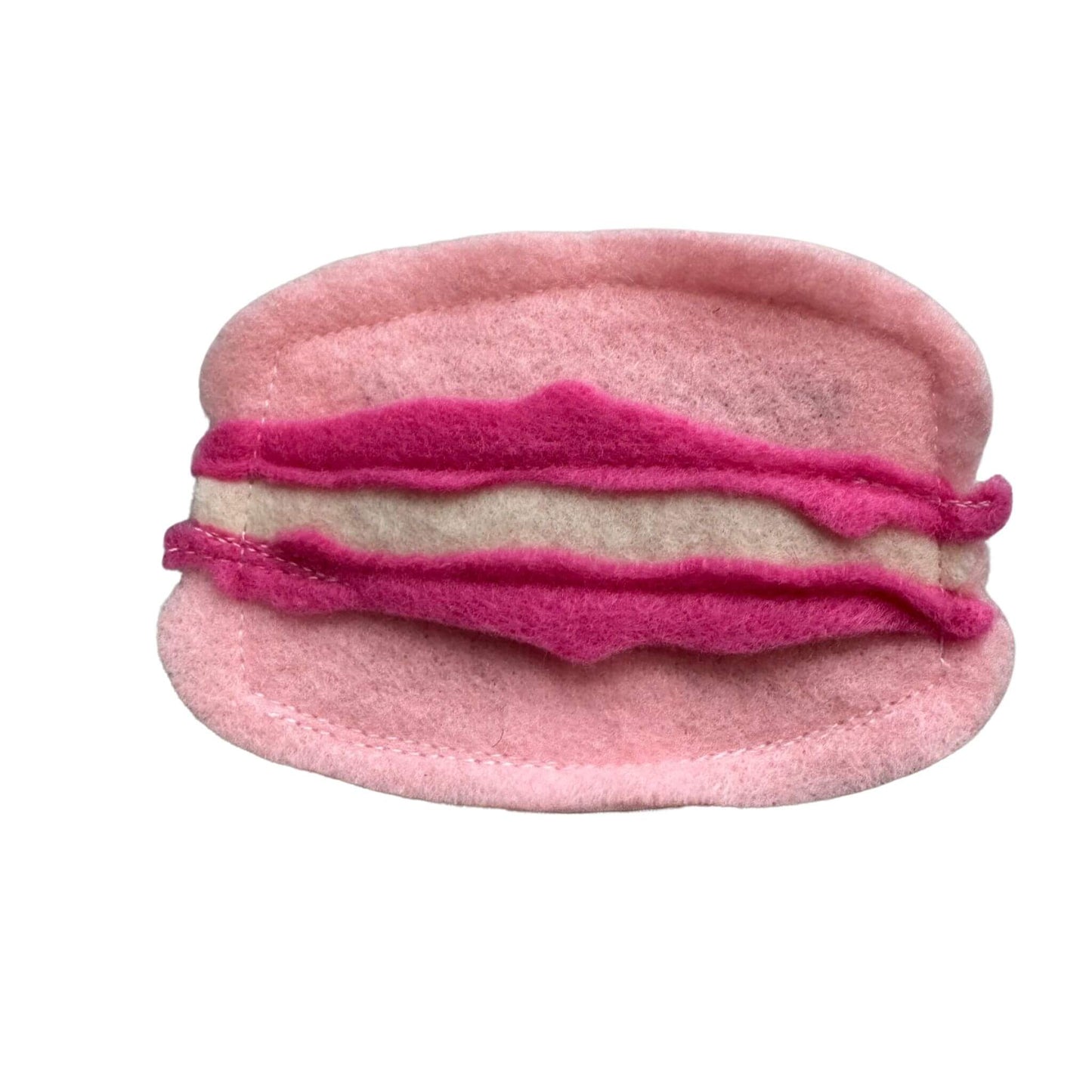 Handmade felt macaron catnip toy in pink, sold individually for cats made by CatnipTakeout.