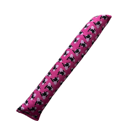 A pink Valentine’s catnip kicker toy 
cat toy featuring black cats with heart-themed details, ideal for pouncing and kicking made by CatnipTakeout.