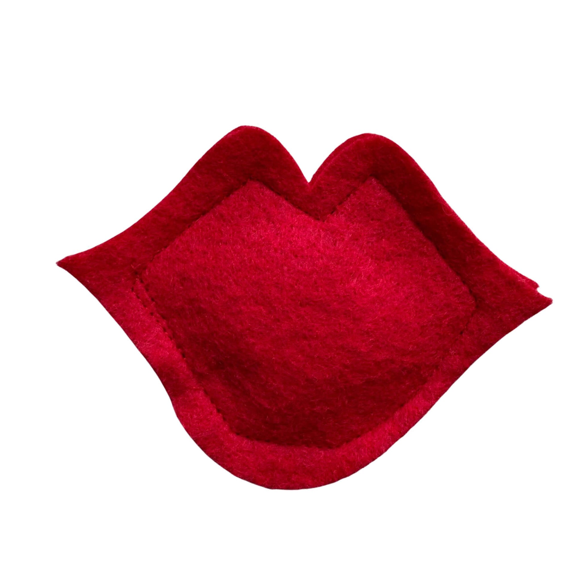 Red Lips catnip toy made of soft felt, filled with organic catnip. Perfect Valentine’s Day toy for playful cats made by CatnipTakeout.