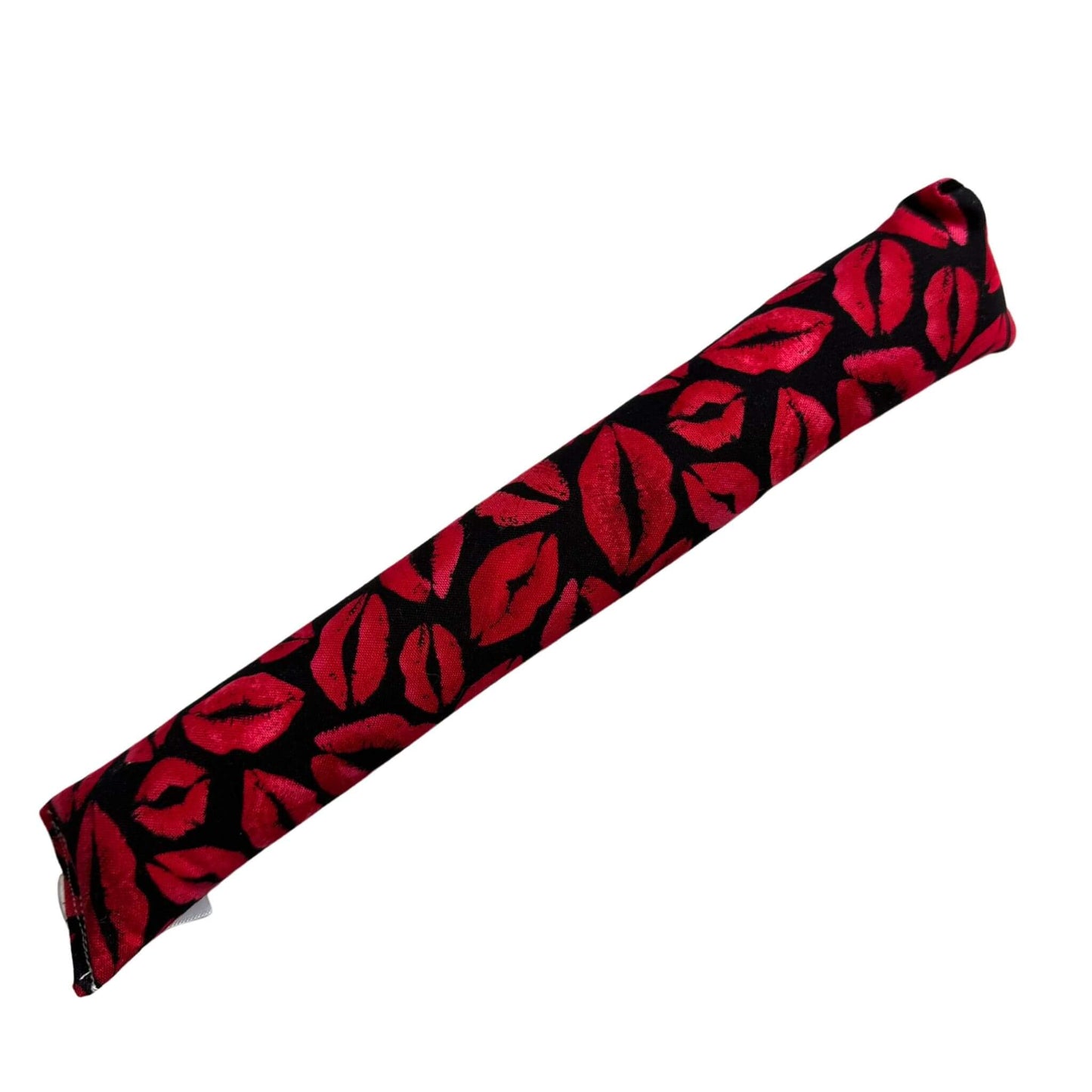 Long, slim kicker cat toy with a bold red lips print, designed for pouncing and hugging made by CatnipTakeout.